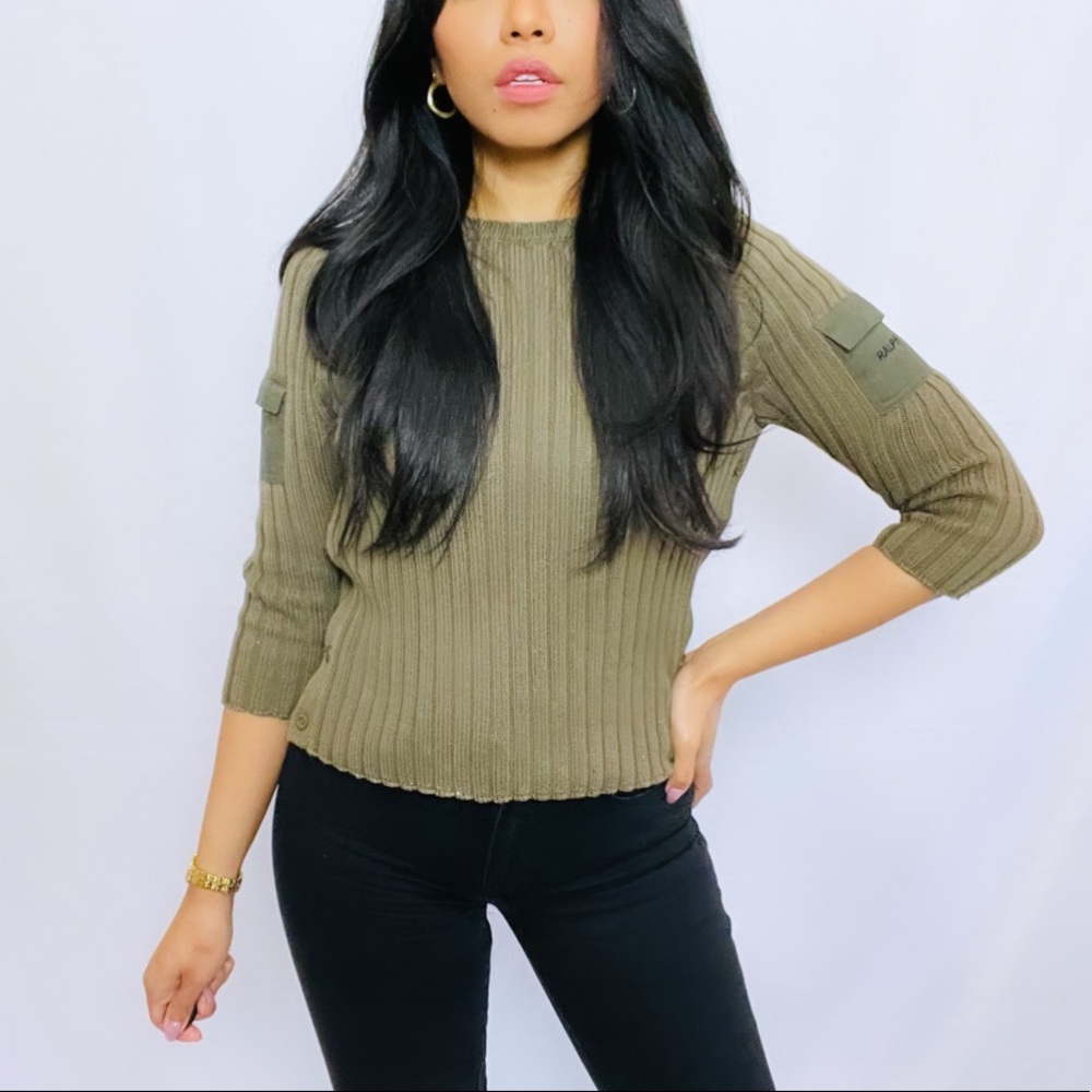 Ralph Lauren | Rare Green Long Sleeve Knit Crew Neck Sweater Top With Pockets